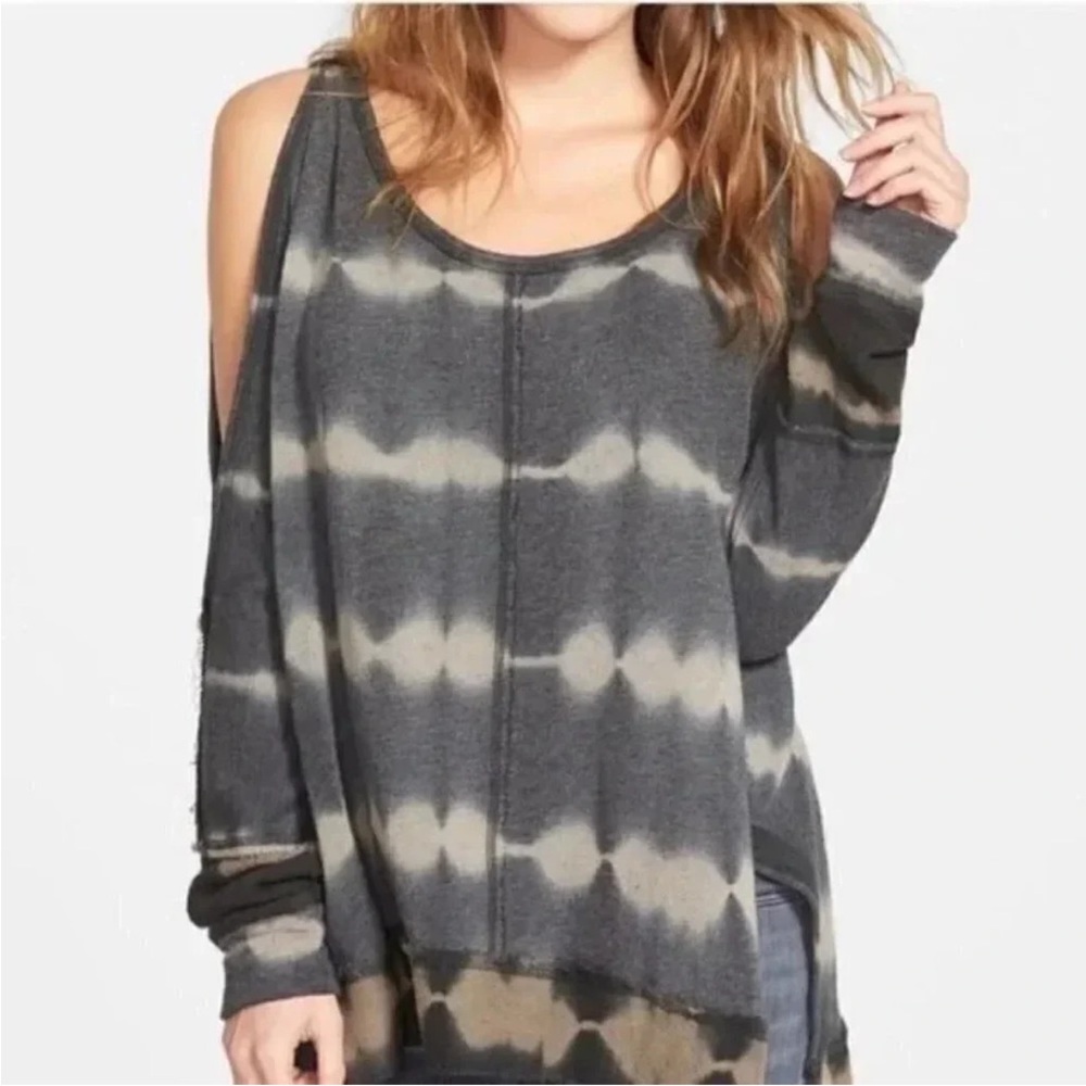 Free People Black Tie Dye Cold Shoulder Sweatshirt Medium